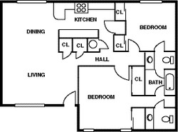 Floor Plan - 2 Bedroom - 1 Bath